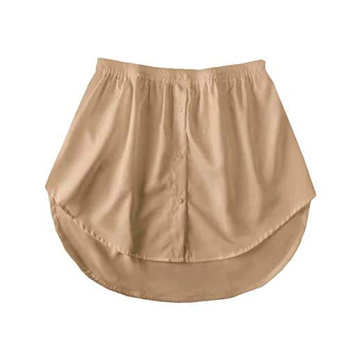 Damen Unterzie Blusenrock mit Knöpfen Mini Unterrock Hemdverlängerung Große Größen Frauen Rock Bluse Mini Skirt Shirt Extenders Unterrock Lower Skirt Minirock Hemd Verlängerung Layering (Khaki, XL) von Generic