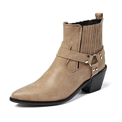 Damen Winter Spitz Stiefeletten Damen High Heels Bequeme Wanderschuhe Keilabsätze Stiefeletten Dicke Absätze Absätze 6,5 cm Rutschfeste Schneestiefel (Gelb 10.5 UK) von Generic