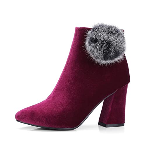 Damen Winterstiefel Pelzgefütterte High Heel Stiefeletten Damen Warme Spitz Schneeschuhe Anti-Rutsch-Griffsohle Wanderschuhe High-top Lightweght Schneestiefel (Red 2 UK) von Generic