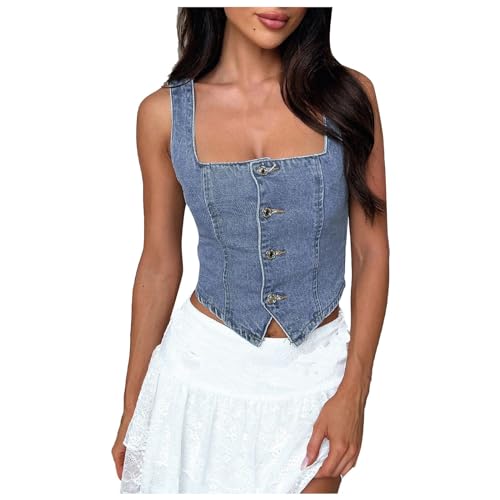 Damen Y2K Crop Tops Denim Ärmellos Sporttop Oberteile Knopfverschluss Tanktop Streetwear Harajuku Jeans Top Push Up Korsett Tanktops Quadratischer Kragen Damen Y2K Crop Tops Denim Ärmellos Sporttop Oberteile Knopfverschluss Tanktop Streetwear Harajuku Jeans Top Push Up Korsett Tanktops Quadratischer Kragen von Generic
