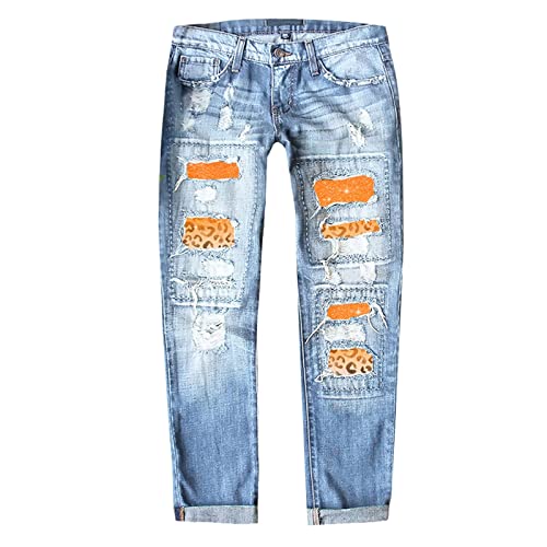 Damen und Winter Jeans Bedruckte Loch Verdickte Hose Jeans Bleistiftrock Knielang Loose Fit Hose Mode Hose, Orange, 48 Damen und Winter Jeans Bedruckte Loch Verdickte Hose Jeans Bleistiftrock Knielang Loose Fit Hose Mode Hose, Orange, 48 von Generic