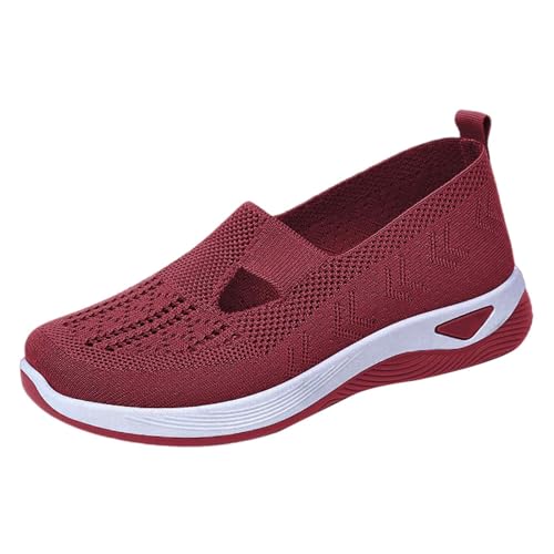 Damenschuhe Von Gewebte orthopädische, atmungsaktive, weiche Damenschuhe zum Gehen, Slip-on-Schaumstoffschuhe, Hände schlüpfen in Sneakers, Fußgewölbeunterstützung Basketball Schuhe Damen (Wine, 38) von Generic