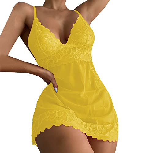 Dessous Damen Negligee Babydoll Nachtwäsche Sleepwear Tiefer V-Ausschnitt Nachthemd Halfter Spitze für Damen Sexy Nachtkleid Lingerie Reizwäsche von Generic