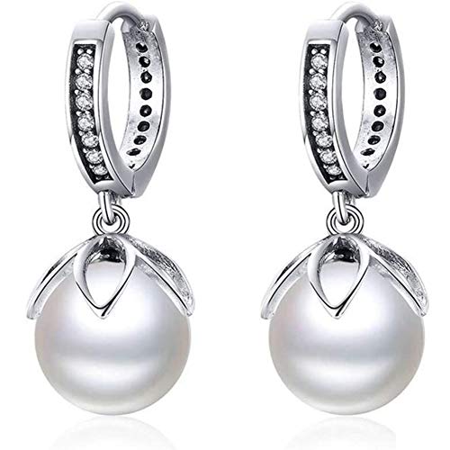 Elegante Perlenohrringe Tropfen Zirkonia Anhänger 925 Sterling Silber Kronleuchter Statement Baumeln Geburtstag Jahrestag Schmuck von Generic