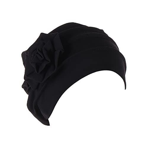 Ethnische Bohemian Floral Hair Cover Wrap Turban Kopfbedeckung Turban Kappe für Frauen Krebs Kopf Hut Kappe Damen Stirnbänder rutschfest (D-Schwarz, Einheitsgröße) von Generic