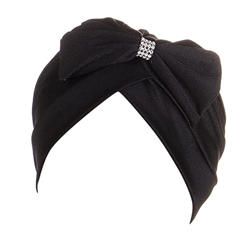 Ethno Turban Wrap Kopfbedeckung Schleife Turban Kopf Hut Bohemian Braid Haarkappe Cap Cover Heardband Haarband Draht (1-schwarz, Einheitsgröße) von Generic
