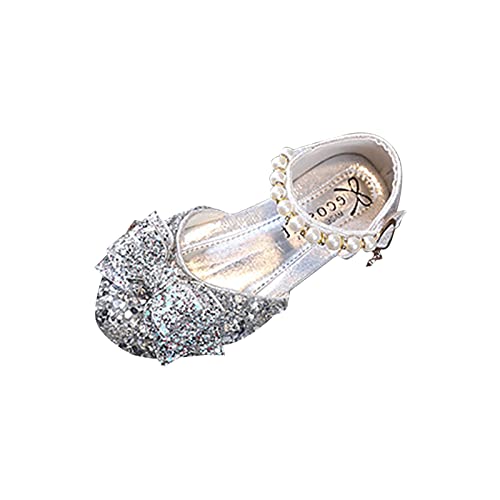 Eva Kinder Kleinkind-Baby-beiläufige Prinzessin-Kleid-Schuh-bequeme flache im Freienmädchen-Sandale-Strass-glänzende Kinderprinzessin-Schuhe Erste Schuhe Baby Junge (Silver, 25 Toddler) von Generic