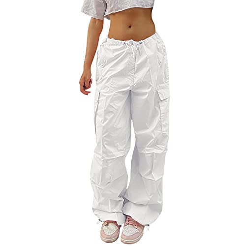 Fallschirmhose Damen Baggy - Cargohose Damen Oversize Y2K Hose Hip Hop Fallschirm Freizeithose mit Gummizug Drawstring Jogginghose Streetwear Locker Lange Hosen für Damen Teenager Mädchen von Generic