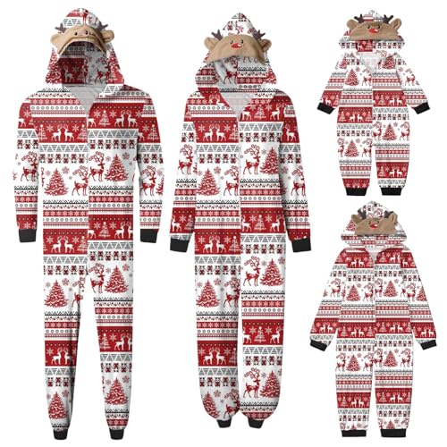 Familien Weihnachts Pyjama Set Baumwolle Weihnachtspyjama Bedruckte Onesie Nachtwäsche Winter Loungewear warm Schlafanzüge für Damen von Generic