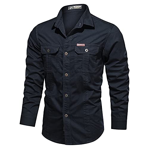 Festliche Hemden Herren Outdoor-Baumwolle Military Washed Langarm Herren Größe Plus Style Hemd Herren Hemden Hemd Mit Reißverschluss von Generic