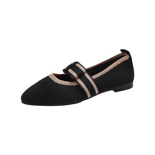 Flache Schuhe FüR Damen Elegant, Spitzschuh Strick Kleid Schuhe Mesh Niedriger Keil Slip On Ballerina Walking Flats Schuhe für Frauen Leicht Loafers Modische Abendschuhe von Generic