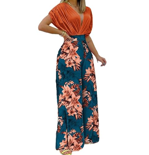 Frauen 2 -teilige Outfits, V -Hals -Fledermaus -Fledermaus -Hülle -Crop -Top -Blütenblumenhosen Set Frauen 2 -teilige Outfits, V -Hals -Fledermaus -Fledermaus -Hülle -Crop -Top -Blütenblumenhosen Set von Generic
