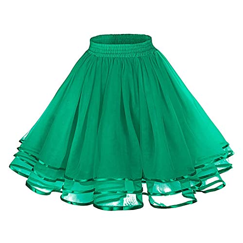 Frauen A-Linie Retro Rock Ausgestellter Hohe Taille Tutu Rock Damen Tüllrock 50er Rockabilly Petticoat Unterrock Kleid Reifrock Vintage Underskirt Tanzkleid Ballkleid Festliche (Green, One Size) von Generic