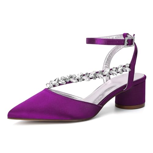 Frauen Hochzeitschuhe mit niedrigem Blockabsatz, spitz zulaufend, Slingback, Brautschuhe mit Knöchelriemchen, partytaugliche Pumps,Lila,37 EU Frauen Hochzeitschuhe mit niedrigem Blockabsatz, spitz zulaufend, Slingback, Brautschuhe mit Knöchelriemchen, partytaugliche Pumps,Lila,37 EU von Generic