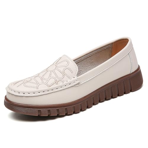 Frauen Leder Loafers flach schlupf auf Mokassins fahrende Schuhe lässig Bequeme Laufschuhe,Beige,35 Frauen Leder Loafers flach schlupf auf Mokassins fahrende Schuhe lässig Bequeme Laufschuhe,Beige,35 von Generic