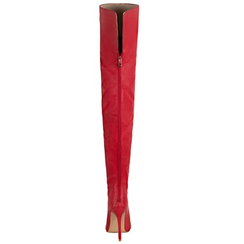 Frauen Overknee Stiefel Sexy Zurück V Schnitt Reißverschluss Stiefel Über Dem Knie Spitze Bootie Oberschenkel Lange High Thin Heels Schuhe Herbst Winter Stretch Stiefel,Rot,44 von Generic