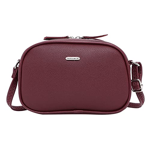 Frauen Schulter Tasche Mode Einfache Feste Farbe Muster Große Kapazität Praktische Zipper Messenger Tasche Geld Taschen Kellnerbörse (Wine, One Size) von Generic