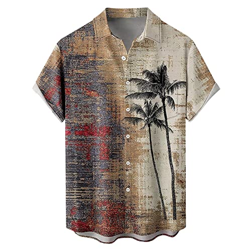 Freizeithemd Herren Vintage Kurzarm Shirt Sommer Revers T-Shirt Hemd Gedruckt Hawaiihemd Hawaiihemd Knopfleiste Herrenhemden Stretch Sommerhemden von Generic