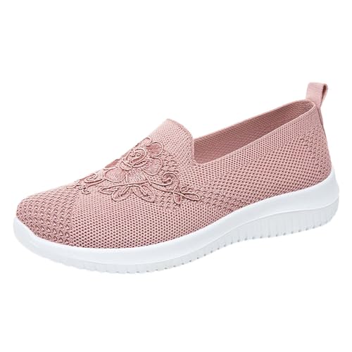 Freizeitschuhe Damen Mesh Atmungsaktive: Sommerschuhe Damen Elegant Flach Loafer Bequemer Halbschuhe Mit Bestickt Wanderhalbschuhe Ohne Schnürung Sommersandale Leicht Berufsschuhe Einfarbig von Generic