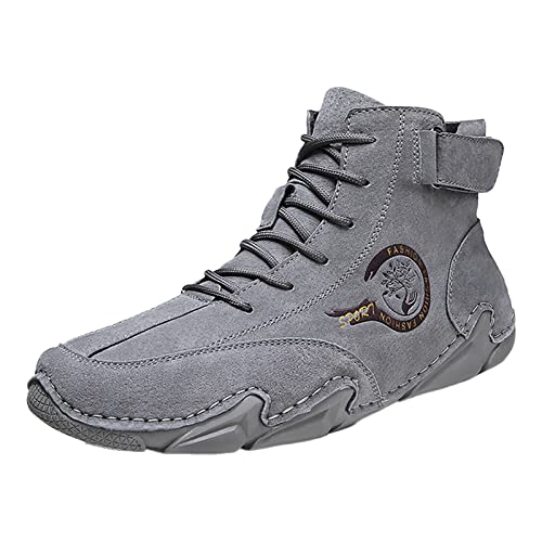 Frühlings- und -Herren-Lederschuhe Korean High Top Short Boots Shoe compatible with Motorrad Schuhe Herren Chopper (Grey, 46) von Generic