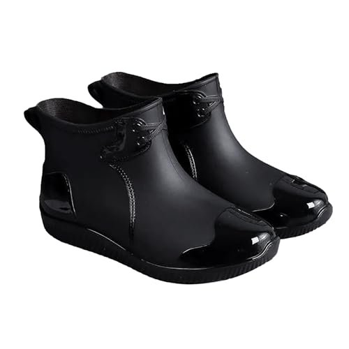 Fußball Schuhe Hallen Herren Kurze Regenschuhe für Herren, modische Arbeitsschuhe aus Gummi, rutschfeste Küchen-Outwear, Angelschuhe, Regenstiefel, Wasserschuhe Herren Wasserdicht Schuhe (Black, 43) von Generic