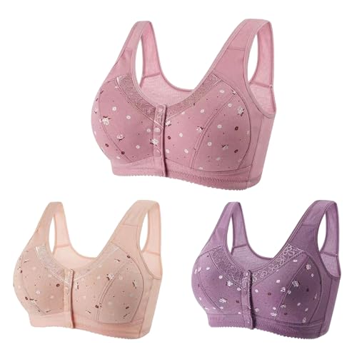 Generic Gastgeschenke Hochzeit BH Damen Ohne Bügel Starker Halt Vorderverschluss Damen-BHS Spitzennähte Alltag Minimizer BH Schlaf Bustier Still BH Bequem BH Für Senioren Push Up BH Gänseblümchen von Generic