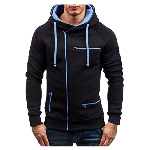 Generic Chaqueta mit Cremallera de Otoño und Invierno para Hombre, Chaqueta Deportiva de Manga Larga mit Capucha y Cremallera de terciopelo de Color Sweatshirts und Trikots, Y01-Schwarz, XXL von Generic