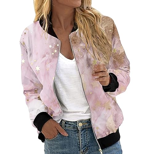 Generic Damen Frühling Sommer Bomberjacke Blumenmuster Reißverschluss Jacket Fliegerjacke von Generic