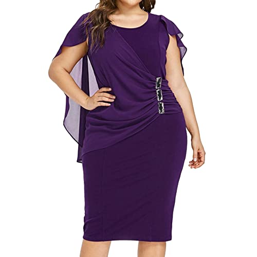 Damen Kleid Festlich Kleid Hochzeit Elegantes Kleid Mit Spitze Kleid Brautjungfernkleider Cocktailkleider Abendkleid (Purple, XXXL) von Generic