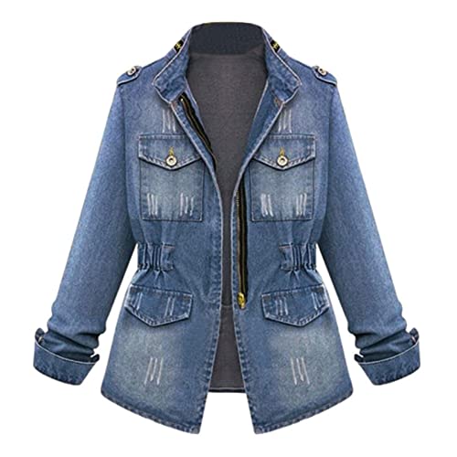 Generic Denim Jeansjacke Damen Rot Damengröße Jeanmantel lässige Kettentasche Übergröße Jeans- Jacke Plus Frauen Anzüge & Sets Braut Jeansjacke Hochzeit (Blue, XXXL) von Generic