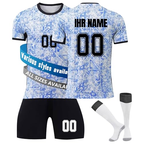 Generic Fußball Trikot Kinder Personalisiert Fussball Trikot Kinder Erwachsene mit Nummer Name Hemd & Kurze & Socken Set Fußball Trikot von Generic