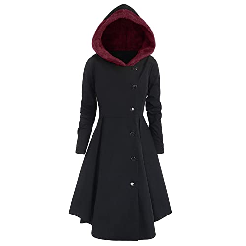 Halloween Kostüm Damen,Damen Fleece Mantel mit Kapuze Gothic Kleidung Übergröße Vintage Mittelalter Lang Jacke Renaissance Party Festlich Cosplay Dress Karneval Halloween Weihnachten Kostüm von Generic