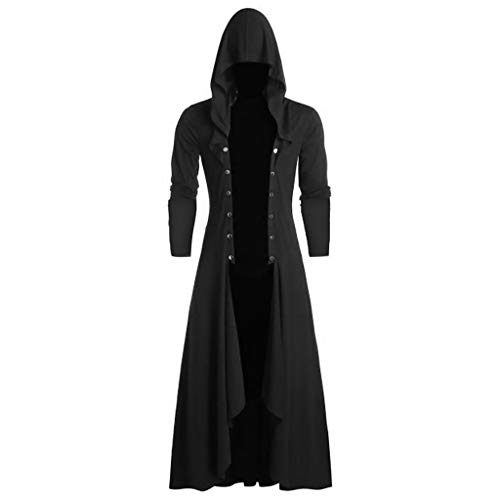 Generic Herren Gothic Mantel Mit Kapuze Steampunk Retro Festliche Freizeit Slim Fit Windjacke Kapuzenpullover Mittelalter Kleidung Übergangsjacke Trenchcoat (Black, XL) von Generic