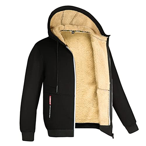 Generic Herren Kapuzenpullover Herren-Mantel, übergroßer, Warmer, mit Fleece gefütterter Kordelzug-Hoodie, einfarbig, , verdickter Winter-Pullover mit Reißverschluss Pulli Decke Damen von Generic