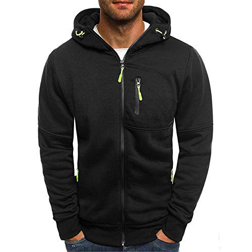 Generic Herren Zip Hoodie Sweatjacke Kapuzenjacke Kapuzenpulli mit Reißverschluss Langarm Zipper Kapuzenpullover Casual Hooded Sweatshirt Herbst Winter Sweater Tops Blouse Outwear (Black, XL) von Generic