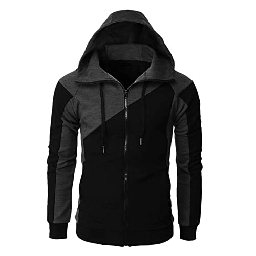 Hoodie Herren,Pullover Herren Langarm Zip Hoodie mit Kapuze Patchwork Reißverschluss Kapuzenpullover Kordelzug Casual Sport Herbst Winter Sweatshirt Kapuzenjacke Kapuzenpulli Pulli Sweatjacke von Generic