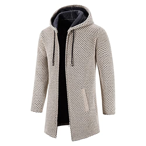 Generic Kapuze Wintermantel Herren gefüttert Steppjacke Winddicht Winterjacke Business Überzieher Schlank Freizeitjacke Wanderjacke Softshelljacke Kapuzenjacke Outdoorjacke Übergangsjacke (Beige, L) von Generic