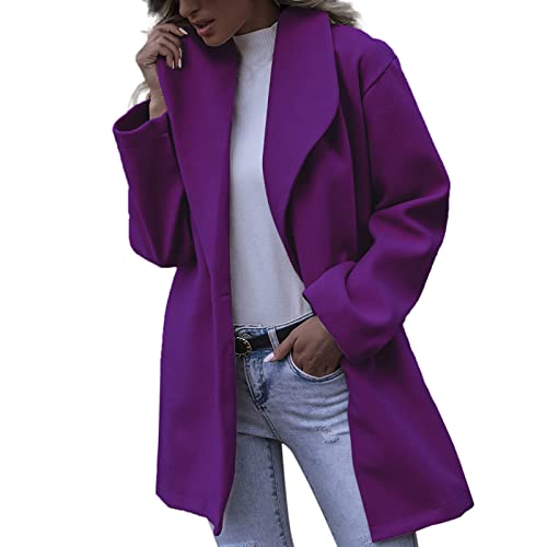 Generic Leichter Sommermantel Damen Damen Faux Wool Dünner Mantel Trench Jacket Damen Warm Slim Long Overcoat Outwear (Purple, XXL) von Generic