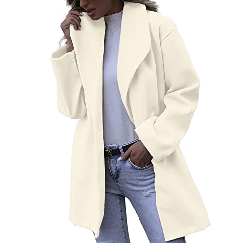 Generic Leichter Sommermantel Damen Damen Faux Wool Dünner Mantel Trench Jacket Damen Warm Slim Long Overcoat Outwear (White, XL) von Generic