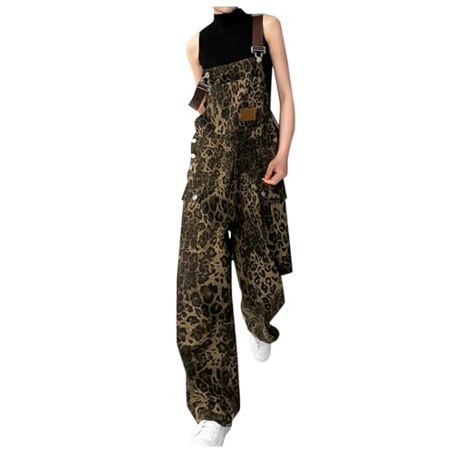 Generic Leopard Jeans Overalls Latzhose Damen Baggy Lässige Stretch Hosen Jumpsuit Denim Y2K Die Overalls Mit Leopardenmuster Leopard Jeans Latzhose Damen Y2K Jeans Baggy Jeans von Generic