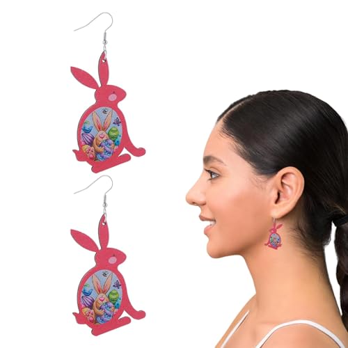 Generic Osterohrringe, Osterhasen-Ohrringe,Bunte tropfenförmige ausgehöhlte Hasenohrringe - Niedliche Hasen-Blumenkorb-Holzohrringe – lustige Osteraccessoires, Urlaubsschmuck für Frauen und Mädchen von Generic