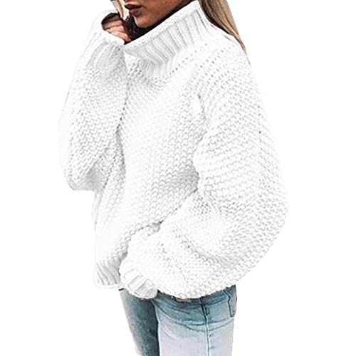 Pullover Damen, Rollkragenpullover Strickpullover Damen Oversize Rollkragen Pullover Grobstrick Winterpullover Strickpulli Sweater lässig Outwear Casual elegant von Generic