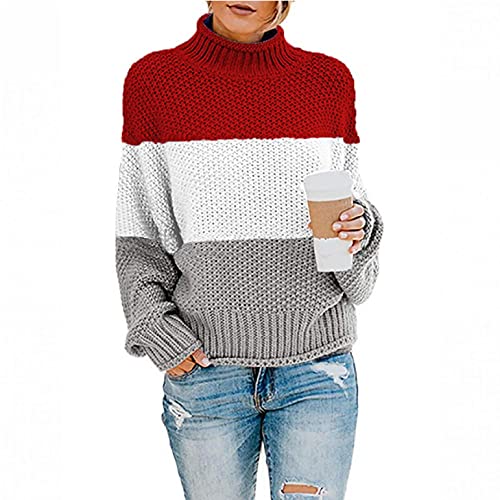 Pullover Damen, Rollkragenpullover Strickpullover Damen Oversize Rollkragen Pullover Grobstrick Winterpullover Strickpulli Sweater lässig Outwear Casual elegant von Generic