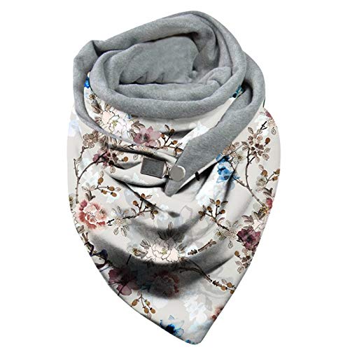 Schal Damen Schwarz Mit Knöpfen Vintage Weich Baumwollschal Mit Knopf Muster Halstuch Deckel Kuschelig Herbst Winter Dreieck Blumen Warm Knopfschal Winterschal Damenschal Scarf von Generic