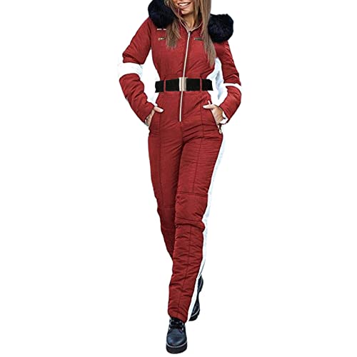 Skianzug Damen Einteiler Skioverall Snowboard Wasserdicht Schneeanzug Winter Warme Schneejacke Skifahren Sätze Outdoor Sport Skisuit Streifen Einteilig Jumpsuit Schneeoverall Overall von Generic