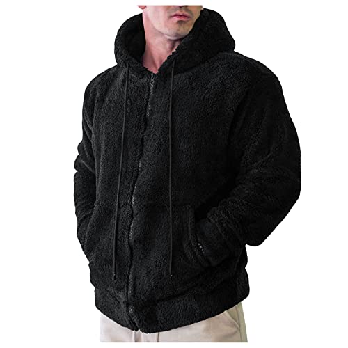 Generic Teddy Fleece Sweatjacke Herren Kapuzenpullover mit Reißverschluss Warm Plüsch Kapuzenjacke Winter Hoodie (Schwarz, XXXL) von Generic