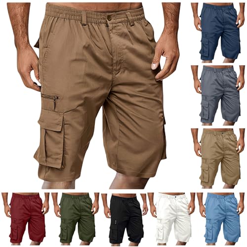 Geschenke für Mädchen Cargo Shorts Herren Sommer Cargohose Knielang Kurze Hosen Gummibund Sommerhose Straight Wanderhose Stretch Bermuda Herren-Shorts Herren Shorts mit Vielen Taschen Outdoor von Generic