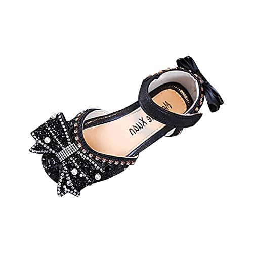 Glitzer Frühling Kinder Mädchen Flache Perle Kristall Schuhe Bogen Prinzessin Schuhe PU Einfarbig Mädchen Freizeitschuhe Barfußschuhe Kinder (Black, 30 Little Child) von Generic