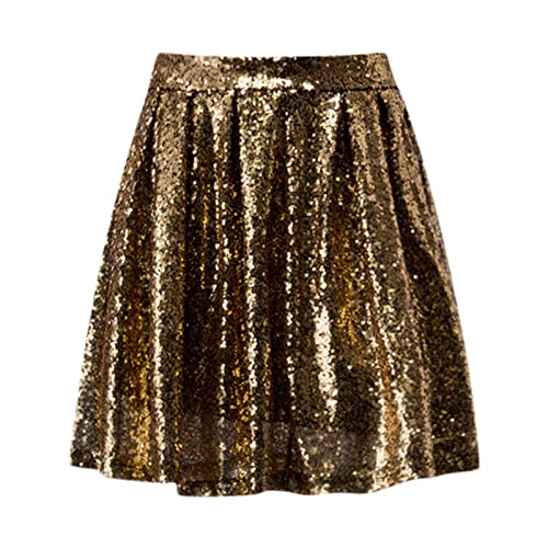 Glitzer Rock Damen Pailettenrock Für Damen Minirock Bleistiftrock Party Bodycon Short Sequin Skirt Taille Party Rave Outfit Pailetten Rock für Damen Silvester Sexy Minirock Hippe (B-Gold, S) von Generic