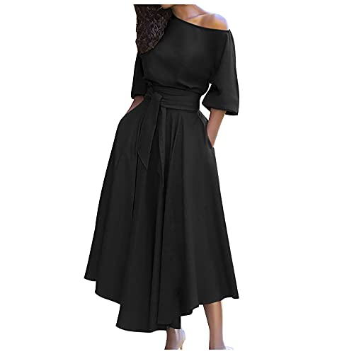 Gothic Kleidung Damen, Off Shoulder Kleider Grunge Clothes Mode Damen Kurzarm Schräge Schulter Krawatte Beiläufiges Loses Langes Kleid Unterkleid Für Durchsichtige Kleider(Schwarz,XL) von Generic